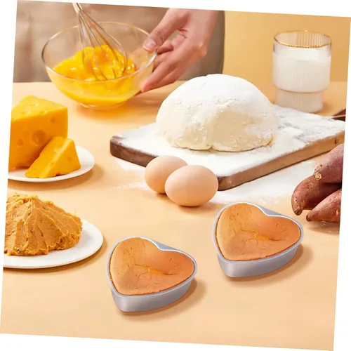 Vista 5 de Cabilock Molde para pasteles en forma de corazón, juego de 5 moldes de aluminio antiadherentes para tartas de corazón pequeño de 4.2 x 4.1 pulgadas