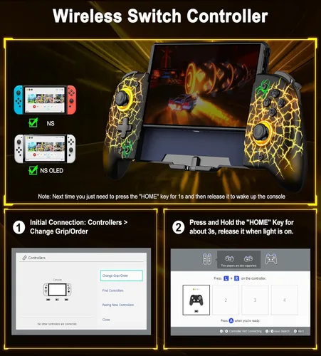 Vista 5 de Gamtoure Switch Controller Wireless for Nintendo SwitchOLED, Handheld One-Piece Switch Controller Replacement for Joy con, with Hall Effect
