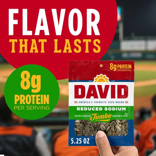 Vista 3 de DAVID Semillas de girasol jumbo reducidas en sodio, sabor original, relleno de cesta de Pascua para jugadores de béisbol, 5.25 onzas