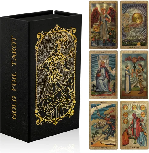 78 cartas de tarot con libro guía, cubierta de tarot Rider Waite, cubierta de tarot de lámina dorada para principiantes, impermeable y duradera