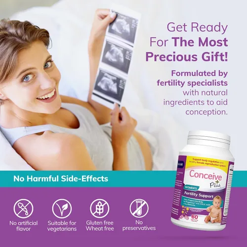 Vista 8 de CONCEIVE PLUS Apoyo a la fertilidad de mujeres: multivitamínico prenatal para intentar quedar embarazada, mezcla para la concepción, equilibrio