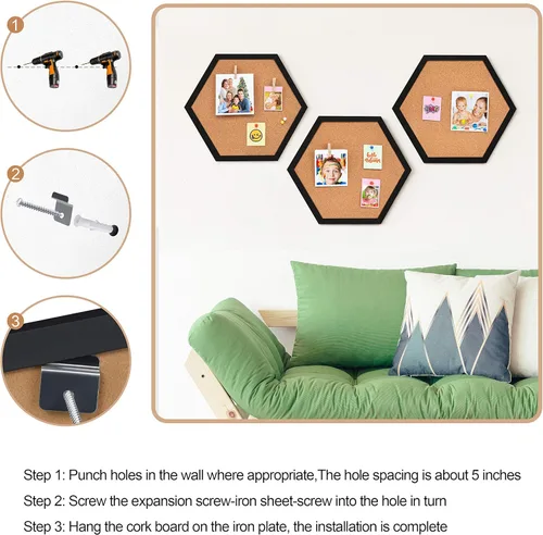 Vista 6 de Facilife Paquete de 4 tableros de corcho, corchos para pared, pequeñas decoraciones de tablero de corcho, tableros de corcho para paredes con marco