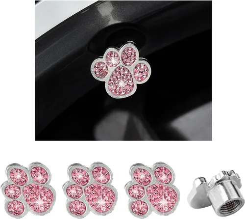 Vista 10 de Augeny 4 tapas de válvula de neumático con diseño de pata de cristal, hechas a mano con diamantes de imitación, tapas antipolvo para válvulas