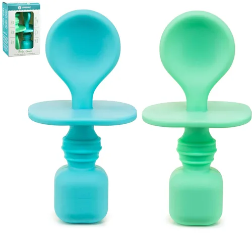 Vista 10 de Cucharas de silicona para bebé, paquete de 2 cucharas de alimentación para bebé, juego de cucharas de alimentación para bebés de primera etapa