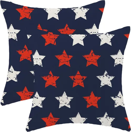 Vista 22 de Juego de 2 fundas de almohada de 16 x 16 pulgadas, diseño de estrellas azules del Día de la Independencia, almohadas decorativas para exteriores