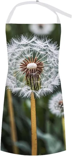 Personalized Winter White Dandelion Adult Apron, Kitchen Cooking Aprons for Woman Man, Adjustable Bib Apron with Pocket for Baking, BBQ Crafting