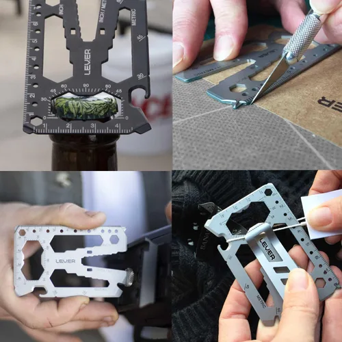 Vista 5 de Toolcard Pro con clip para dinero, multiherramienta para tarjetas de crédito 40 en 1, elegante cartera minimalista de acero inoxidable y clip