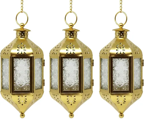 Vista 29 de Vela Lanterns Farol marroquí colgante con luces LED parpadeantes, decoración exótica decorativa de patio y porche, portavelas para interiores y Ámbar