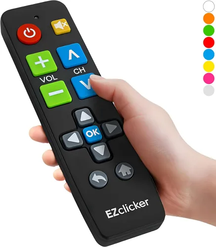 EZclicker Control remoto universal de TV con botón grande (negro) Simple fácil de usar, ideal para personas mayores, funciona con las principales