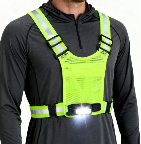 Vista 8 de Luces de correr para corredores, chaleco reflectante con 3 modos de luces con sensor de movimiento, inclinación ajustable de 45°, chaleco Negro