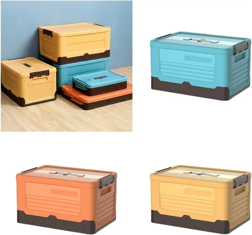 Vista 2 de Foldable Storage Crate Portable Folding Plastics Bin With Lid Space Saving Book Organizers Dorm Room Organization Supplies Office Storage Accessory