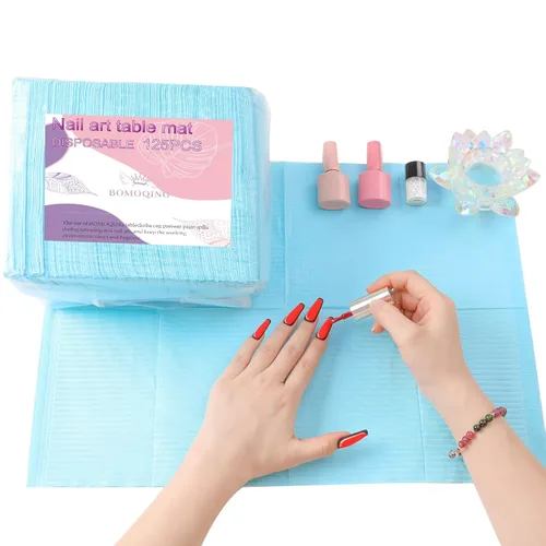 125 toallas desechables de papel para uñas acrílicas, 3 capas, plegable, para mesa de uñas, impermeable, hoja de práctica de arte de uñas, Azul