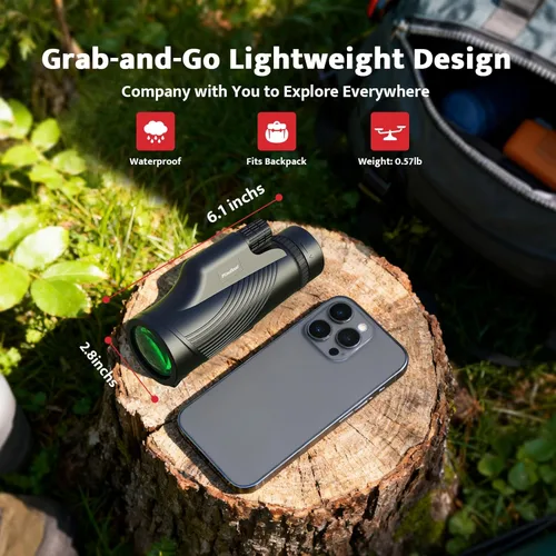 Vista 4 de Usogood - Telescopio monocular, monoculares de 10 x 42 para adultos, monocular compacto portátil impermeable con correa de mano, telescopio