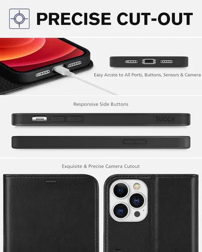 Vista 8 de TUCCH Funda tipo cartera compatible con iPhone 12 Pro Max 5G de 6.7 pulgadas, con ranura para tarjetas de piel sintética