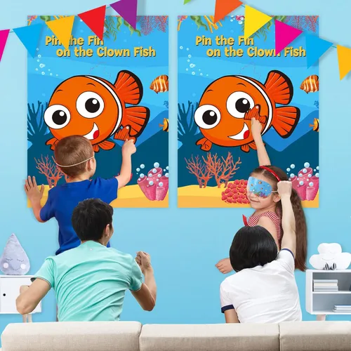 Vista 6 de NEBURORA Paquete de 2 pósteres grandes de 21 x 28 pulgadas con 48 calcomanías, suministros de fiesta de cumpleaños con temática oceánica, decoración