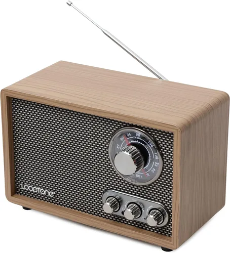 Vista 7 de LoopTone Radio AM FM para el hogar, radio de madera retro Bluetooth con entrada AUX, conector para auriculares, radio de mesa vintage con control