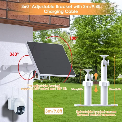 Vista 2 de Panel solar para cámara de seguridad, paneles solares de 6 W con puerto micro USB y USB-C para cámara exterior de 5 V CC, cargador solar para cámara