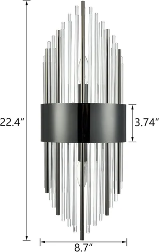 Vista 6 de SAMTEEN Juego de dos apliques de pared de cristal modernos de 2 luces, iluminación de pared de baño de vidrio negro para pasillo, dormitorio