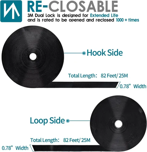 Vista 5 de Cinta de Velcro Autoadhesiva Negra de 0.75 Pulgadas x 82 Pies con Respaldo Adhesivo, Rollo de Sujeción, Tiras Autoadhesivas de Nailon de Servicio