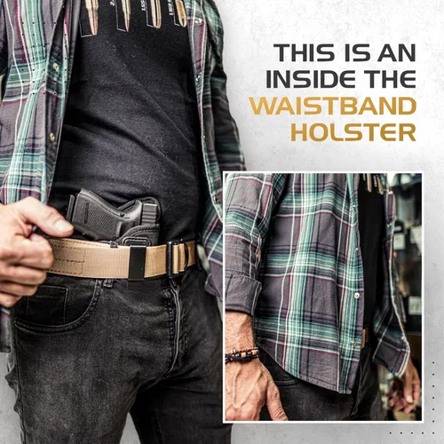 Vista 3 de IWB - Funda para pistola de Houston – Nobuck ECO de cuero oculto – Compatible con la mayoría de subcompactas 9/40/45 con láser