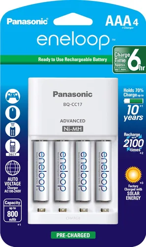 Vista 2 de Panasonic K-KJ17M3A4BA - Cargador avanzado de batería de célula individual y baterías recargables precargadas Eneloop AAA 2100 de ciclo Ni-MH