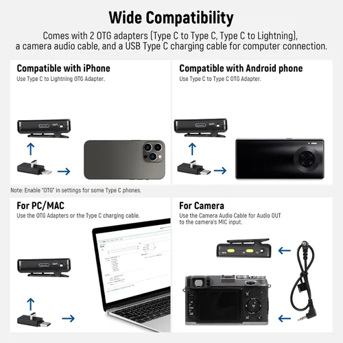 Vista 7 de NEEWER CM28 Micrófono Lavalier inalámbrico, micrófono Lav con cancelación de ruido inteligente, 48 KHz/16 bits, grabación sin comprimir de 9 horas