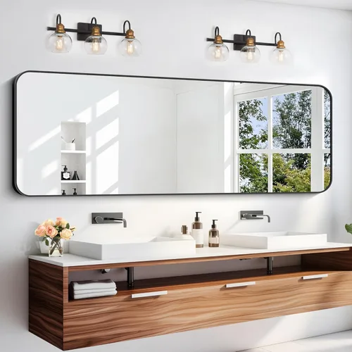 Vista 62 de DESBING Espejo de Baño de 30" x 36", Espejo de Pared Negro Mate con Marco de Metal, Espejo Rectangular Decorativo de Tocador para Dormitorio Baño