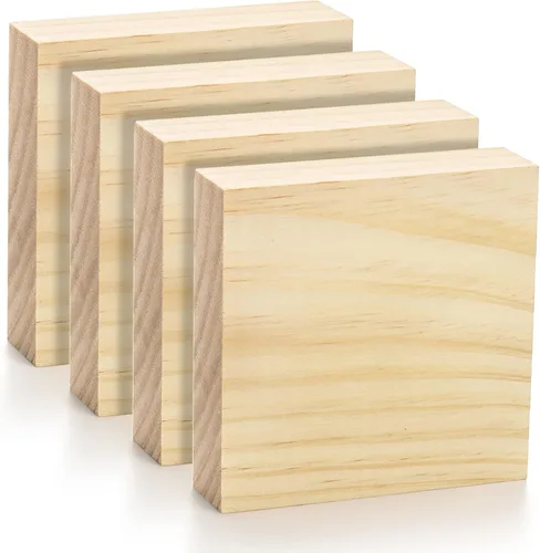 Vista 3 de YOUEON Paquete de 12 bloques de madera sin terminar para arte y manualidades, tablero de madera MDF de 4 x 4 x 1 pulgada, bloques cuadrados