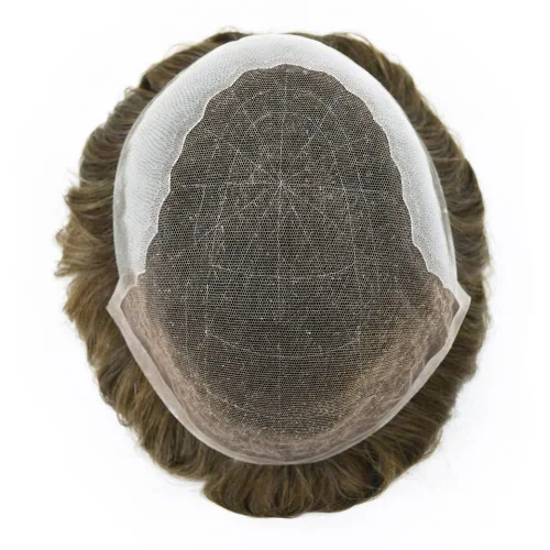 Vista 418 de Toupee - Sistemas de reemplazo de cabello para hombre, encaje frontal suizo, nudo blanqueado, pieza de cabello humano natural