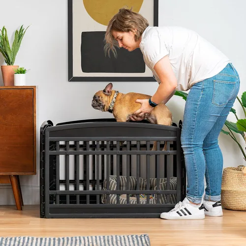 Vista 9 de IRIS USA Corralito para cachorros de 4 paneles de 24 pulgadas, 35 x 35 x 24 pulgadas, corral para perros, corralito para perros en interiores, cerca