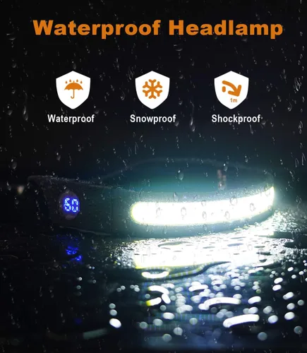 Vista 7 de Linterna frontal recargable, lámpara LED de frente de haz ancho de 230 con pantalla de batería digital, linterna impermeable para faros delanteros