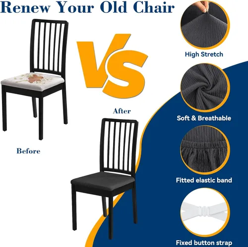 Vista 4 de Fundas de asiento para silla de comedor, juego de 6 fundas lavables para sillas de comedor, fundas extraíbles para sillas de cocina, fundas