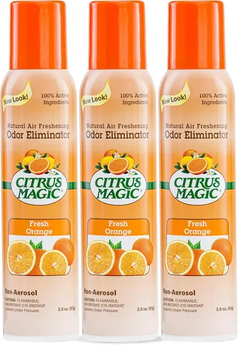 Vista 2 de Citrus Magic Ambientador en aerosol natural (explosión naranja) y ambientador sólido absorbente de olores de mascotas Citrus Magic