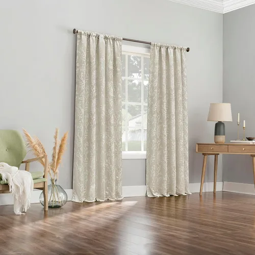 Vista 6 de Sun Zero Ambridge - Juego de 2 paneles de cortinas con pestañas traseras de aspecto plisado con diseño de hojas botánicas bordadas, 100 % opacas, 50