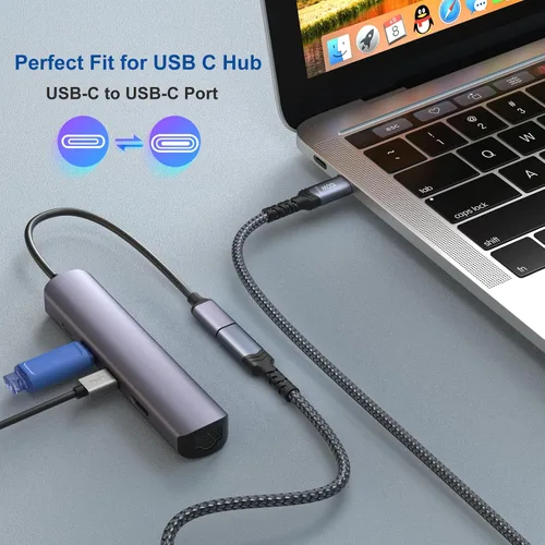 Vista 5 de OKRAY - Cable de extensión USB C de 3.3 pies USB 3.2 tipo C macho a hembra, carga rápida de 100 vatios/transferencia de datos de 10 Gbps/4K a 60 Hz