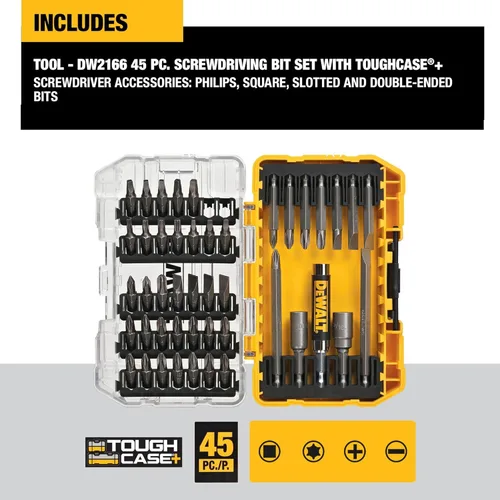 Vista 6 de Juego de 45 destornilladores DeWalt DW2166 con funda rígida