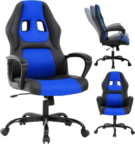 Vista 10 de Silla de videojuegos ergonómica, silla de oficina para computadora, silla de escritorio de cuero, silla de carreras, cómoda silla de masaje, silla