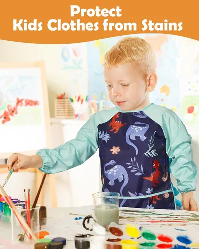 Vista 6 de Lictin 2 Pack Kids Art Smocks,Toddler Smock,Waterproof Artist Painting Aprons for Children