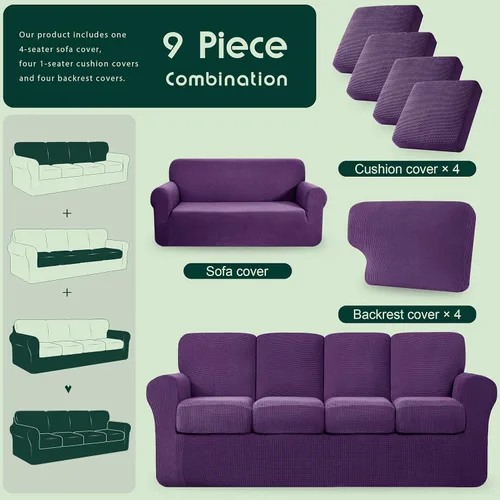 Vista 405 de CHUN YI Fundas para sofá de 7 piezas, lavables, fundas elásticas para sofá de 3 cojines con respaldo y fundas de cojín separados, protector