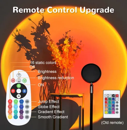 Vista 6 de Lámpara de puesta de sol con luz nocturna, 16 colores y 4 modos, lámpara de proyección de puesta de sol con control remoto, lámpara de luz solar
