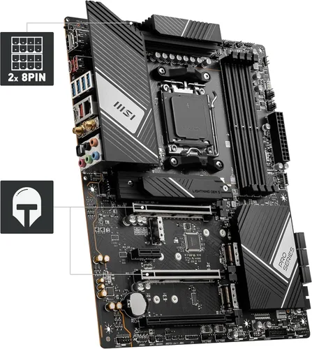 Vista 5 de MSI PRO X670-P WiFi ProSeries Placa base (AMD AM5, DDR5, PCIe 4.0, SATA 6Gb/s, M.2, USB 3.2 Gen 2, Wi-Fi 6E, HDMI/DP, ATX)