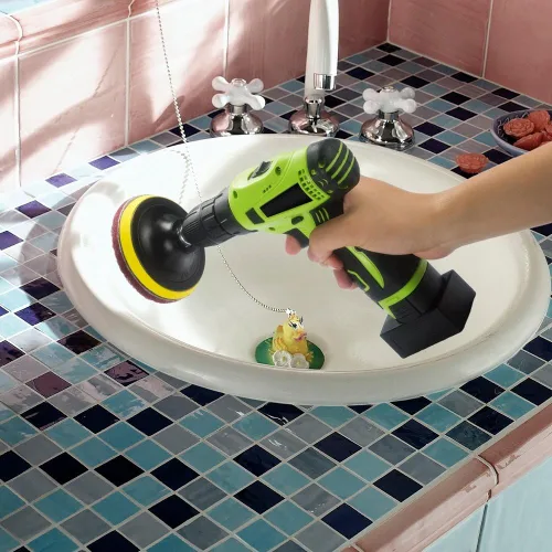 Vista 7 de Kichwit Cepillo de Taladro de 4 Pulgadas para Fregar Azulejos con Almohadillas de Fregado Kit de Limpieza, Incluye Accesorio, Herramienta