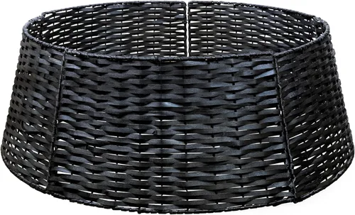 Vista 2 de AuldHome Design Collar de mimbre para árbol de Navidad (negro, 29 pulgadas), falda de árbol de sauce grande con tejido de cesta de madera real