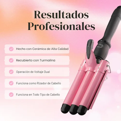 Vista 3 de Plancha rizadora de tres barriles de Alure con exhibición de temperatura LCD, barriles de cerámica triples de la turmalina de 1 pulgada, herramienta