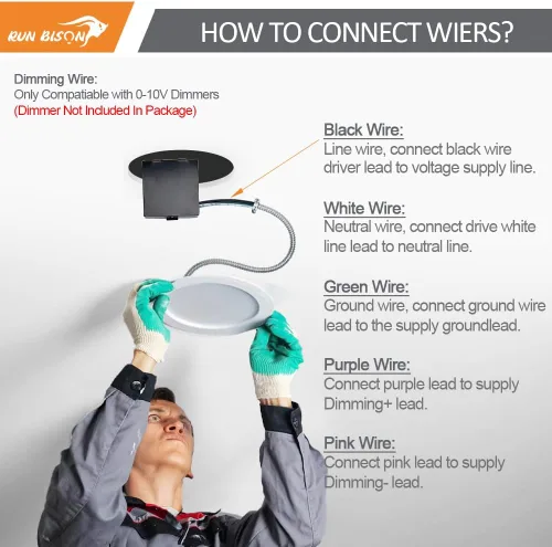 Vista 8 de Downlight LED empotrable de 4 pulgadas con caja de conexión, potencia ajustable 9/12/15W, 3 colores seleccionables 3000K-5000K, 120-277V, 0-10V