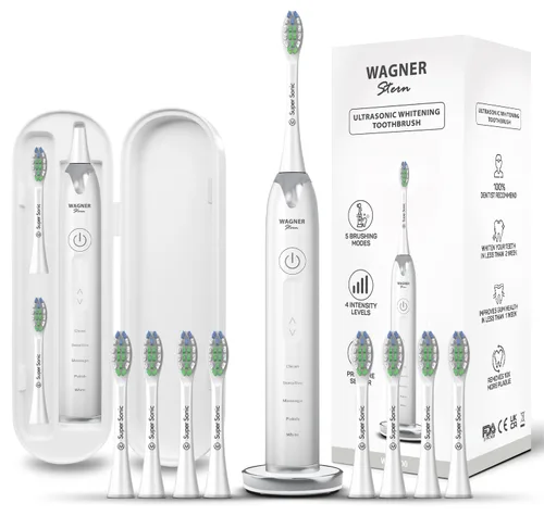 Vista 14 de Wagner Stern Cepillo de dientes blanqueador ultrasónico con sensor de presión. 5 modos de cepillado y 4 niveles de intensidad, 8 cerdas suaves