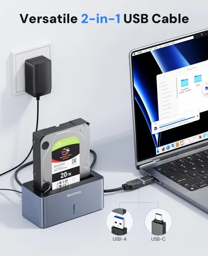 Vista 3 de Estación de acoplamiento de disco duro externo USB 3.0 a SATA, dockteck 2.5/3.5 pulgadas SATA HDD y SSD 5Gbps estación de acoplamiento de aluminio