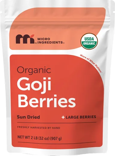 Vista 8 de Micro Ingredients Bayas de Goji orgánicas, 1 libra (16 onzas), bayas secas enteras grandes Superfood Wolfberries crudas Sabor natural