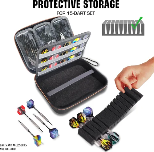 Vista 8 de USA Gear Estuche de Dardos Semi Rígido XL - Estuche Protector para Juego de Dardos de 15 Piezas, Puntas, Plumas y Ejes, y más Accesorios - Diseño