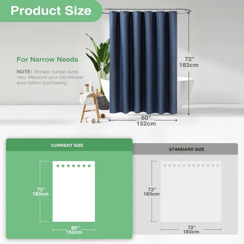 Vista 330 de Cortina de ducha de tela Dynamene verde oscuro - Cortinas de baño de tela de nido de abeja texturizadas resistentes, juego de cortinas de baño